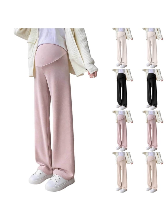 Women's Maternity Yoga Pants Over The Belly Pregnancy Pants Wide Leg Lounge Trousers Solid Loose Fit Palazzo Pants
