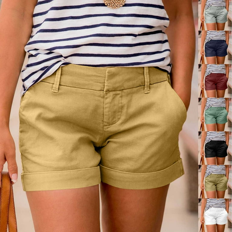 Frostluinai Women's Mid-Rise Slim-Fit Inch Inseam Khaki Short