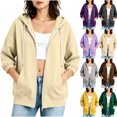 thumbnail image 1 of Frostluinai Women's Oversized Hoodies Full Zip 3/4 Sleeve Cuffs Drop Shoulder Basic Solid Color Sweatshirts Loose Fit Sweat Jackets with Pocket, 1 of 6