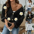 thumbnail image 1 of Frostluinai Women's Oversized Sweater Cardigans Long Sleeve Drop Shoulder Knit Sweaters Button V Neck Flower Jackets Solid Cardigans, 1 of 8