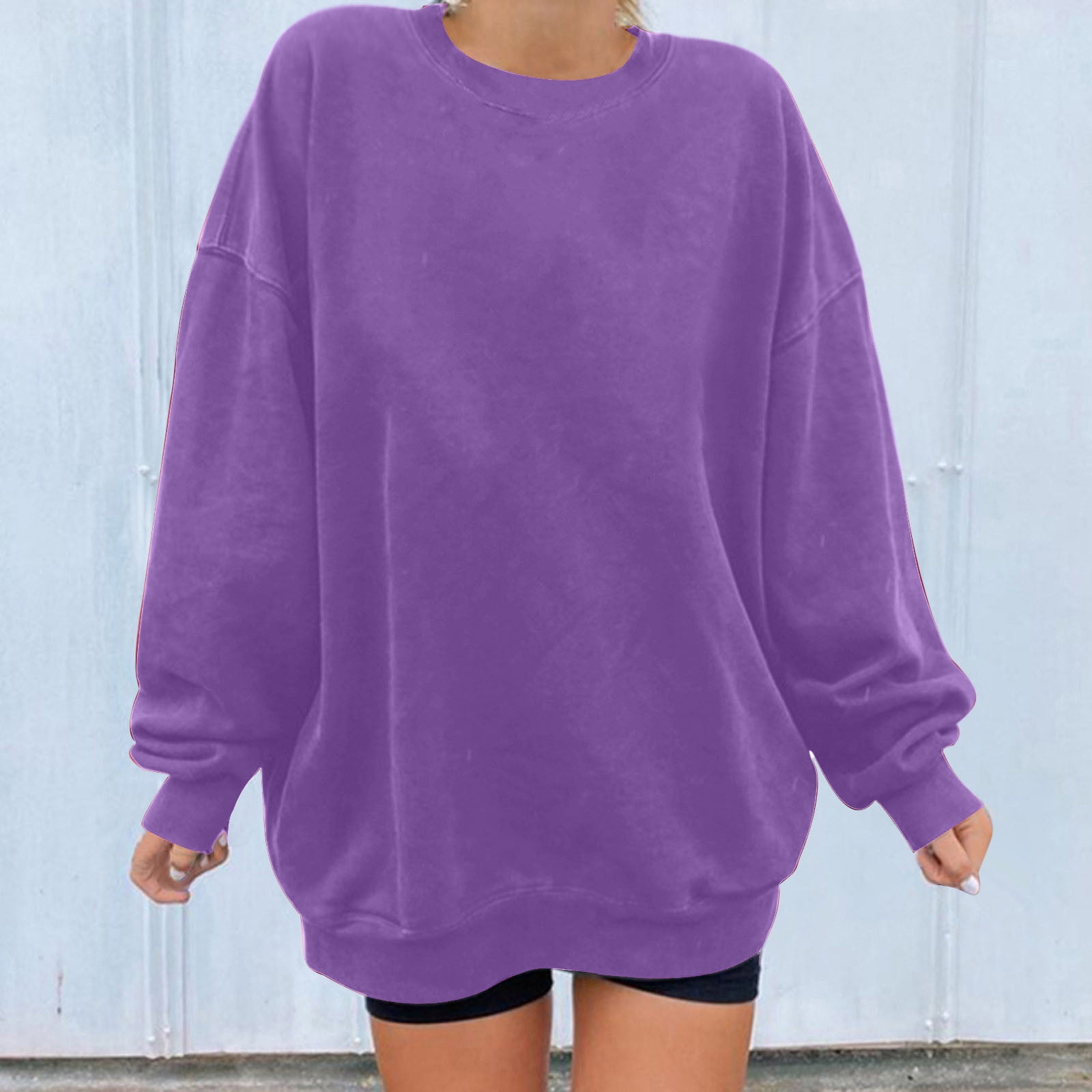 【naipi634】 S/S CREWNECK BAGGY SWEAT Frostluinai Women's Oversized Sweatshirts Long Sleeve Crew Neck