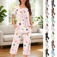 thumbnail image 1 of Frostluinai Women's Pajama Set Button up Short Sleeve Top and Capris 2 Piece Lounge Sets Stars Print Summer Ladies Pjs Outfits with Pocket, 1 of 6