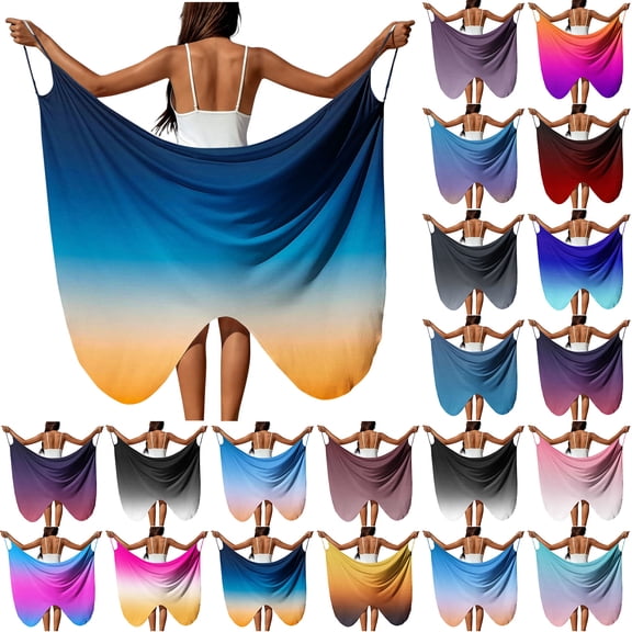 Frostluinai Women's Plus Size Spaghetti Strap Cover Up Gradient Beach Sarongs Backless Wrap Long Dress Beachwear Bikini Swimsuit Cover up