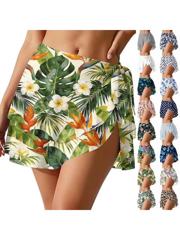 Women's Sarong Wraps Swim Skirts Swimsuit Cover up Beach Skirts Bathing Suit Ruffle Layer Bow Short Skirt Swimwear