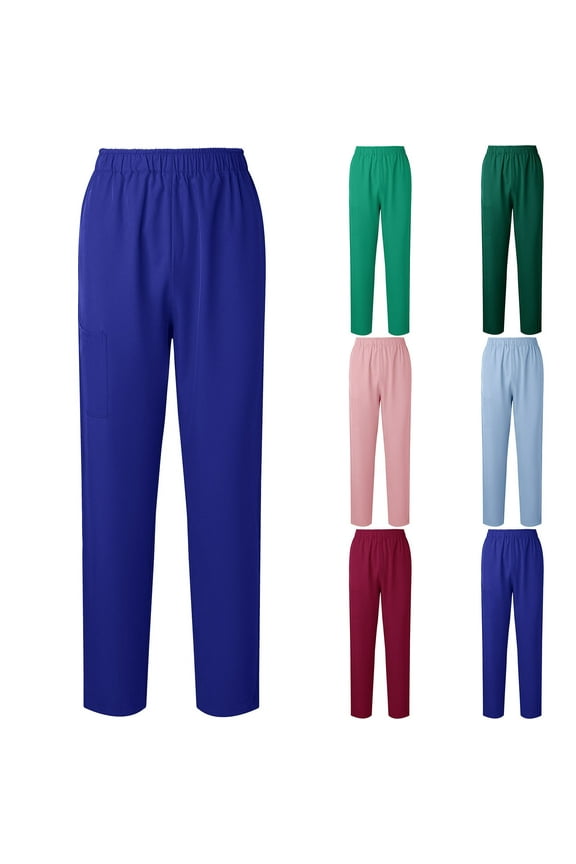 Women's Straight Leg Long Pants Elastic High Waist Drawstring Casual Trousers Solid Business Work Pants with Pockets