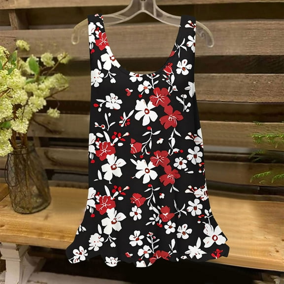 Frostluinai Women's Summer Tank Tops Scoop Neck Flowy Tanks Sleeveless Casual Floral Print Tanks Loose Fit Vacation Tanks Gifts for Women