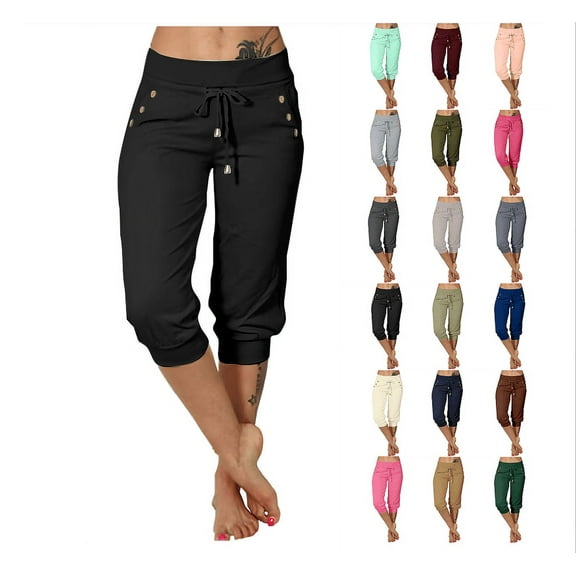 Frostluinai Women's Sweatpants Capri Pants Cropped Jogger Lounge Running Pants Loose Fit Drawstring Waist Capris Solid Yoga Pants with Pocket
