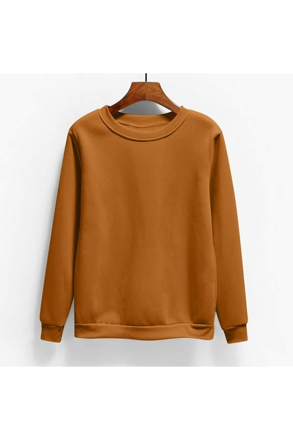 Womens Sweatshirts Crew Neck Lounge Sweatshirts Long Sleeve Soft Pullover Plus Size Solid Color Fall Sweat Shirts Fleece Tops