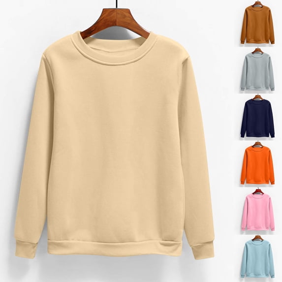 Frostluinai Women’s Sweatshirts Crew Neck Lounge Sweatshirts Long Sleeve Soft Pullover Plus Size Solid Color Fall Sweat Shirts Fleece Tops
