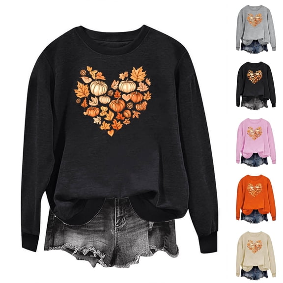 Frostluinai Women's Sweatshirts Thankful Grateful Blessed Shirt Crew Neck Long Sleeve Pumpkin Mapel Leaf Graphic Sweat Shirts