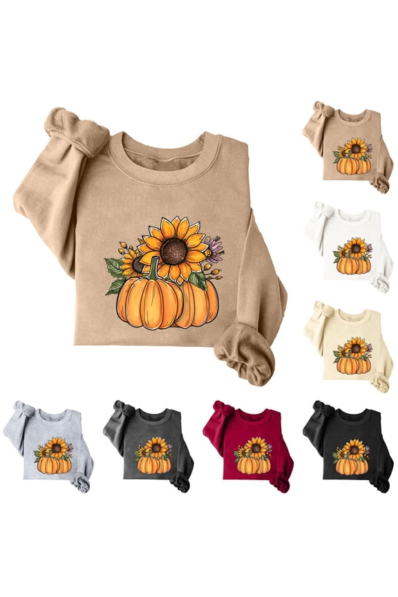 Women's Sweatshirts Thanksgiving Pullover Crew Neck Long Sleeve Graphic Pullover Casual Loose Sweat Shirt for Fall Winter