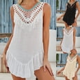 thumbnail image 1 of Frostluinai Women's Swimsuits Cover Ups Colorblock Crochet Tassel Cover-Up Dress Beach Bathing Suit Bikini Coverups Ruffle Mini Dress, 1 of 9