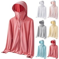Frostluinai Women's UPF 50  Sun Protection Hoodie Zip Up Long Sleeve Drawstring Sun Shirts Plus Size Solid Athletic Jackets for Beach Travel