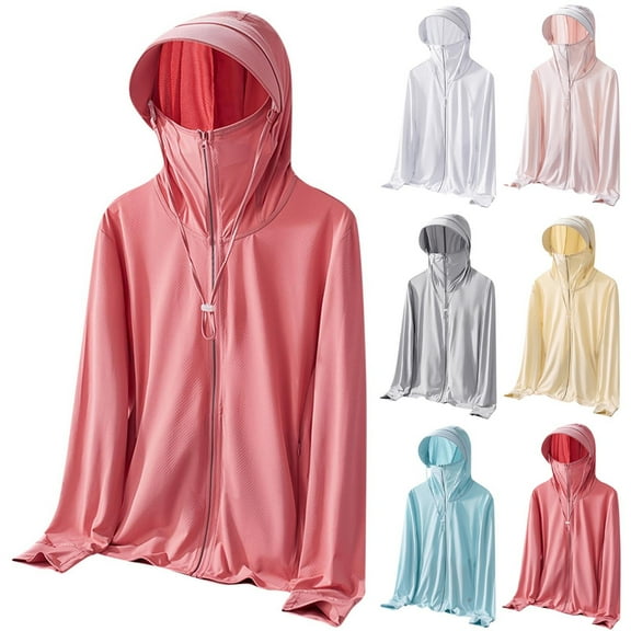 Frostluinai Women's UPF 50+ Sun Protection Hoodie Zip Up Long Sleeve Drawstring Sun Shirts Plus Size Solid Athletic Jackets for Beach Travel