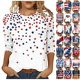 thumbnail image 1 of Frostluinai Women's USA Star Stripes Fourth July Tee Shirts 3/4 Sleeve American Flag Shirts Crew Neck Red White and Blue Tees Gifts, 1 of 5