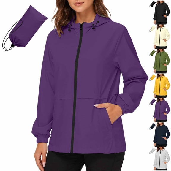 Frostluinai Women's Waterproof Raincoat Lightweight Rain Jacket Hooded Windbreaker with Pockets and Storage Bag S-2XL for Outdoor