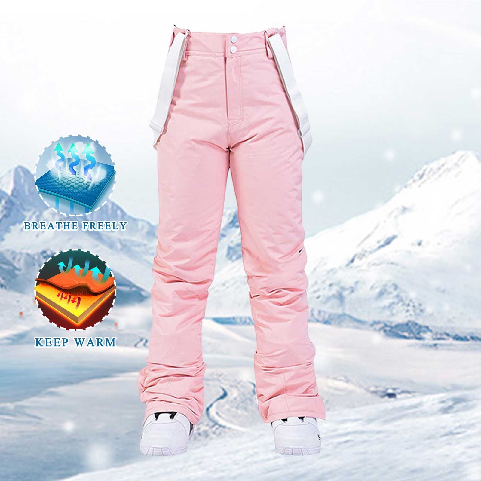 Frostluinai Women's Winter Hiking Snow Bibs Waterproof Ski Snow Pants  Insulated Snowboard Overalls Softshell Pants Ripstop Windbreaker/Windproof Ski  Pants 