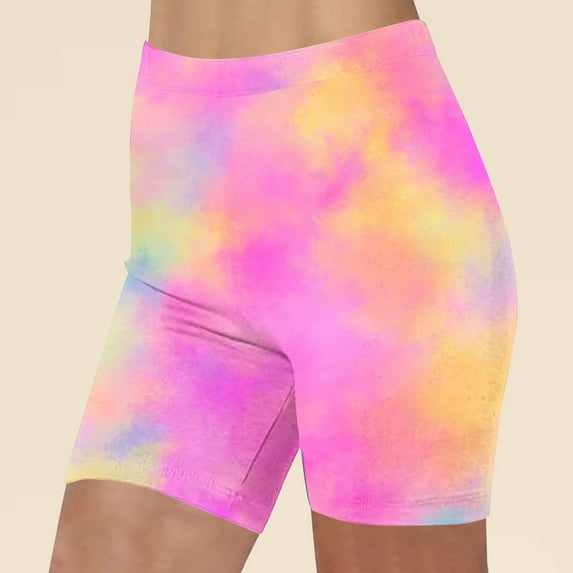 Frostluinai Women's Workout Shorts High Waisted Tie Dye Sport Shorts Stretchy Slim Fit Athletic Gym Shorts Soft Biker Shorts