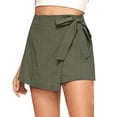 thumbnail image 1 of Frostluinai Women's Wrap Front Linen Skirt Shorts Casual Tie Knot Side Skort Shorts Basic Solid Color Skorts Lightweight Travel Shorts, 1 of 9