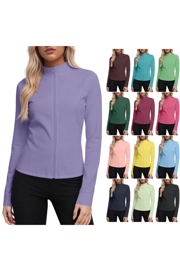 Women's Zip Up Long Sleeve Jacket Casual Athletic Outdoor Coat Solid Sun Protection Lightweight Jacket for Running Hiking Black S