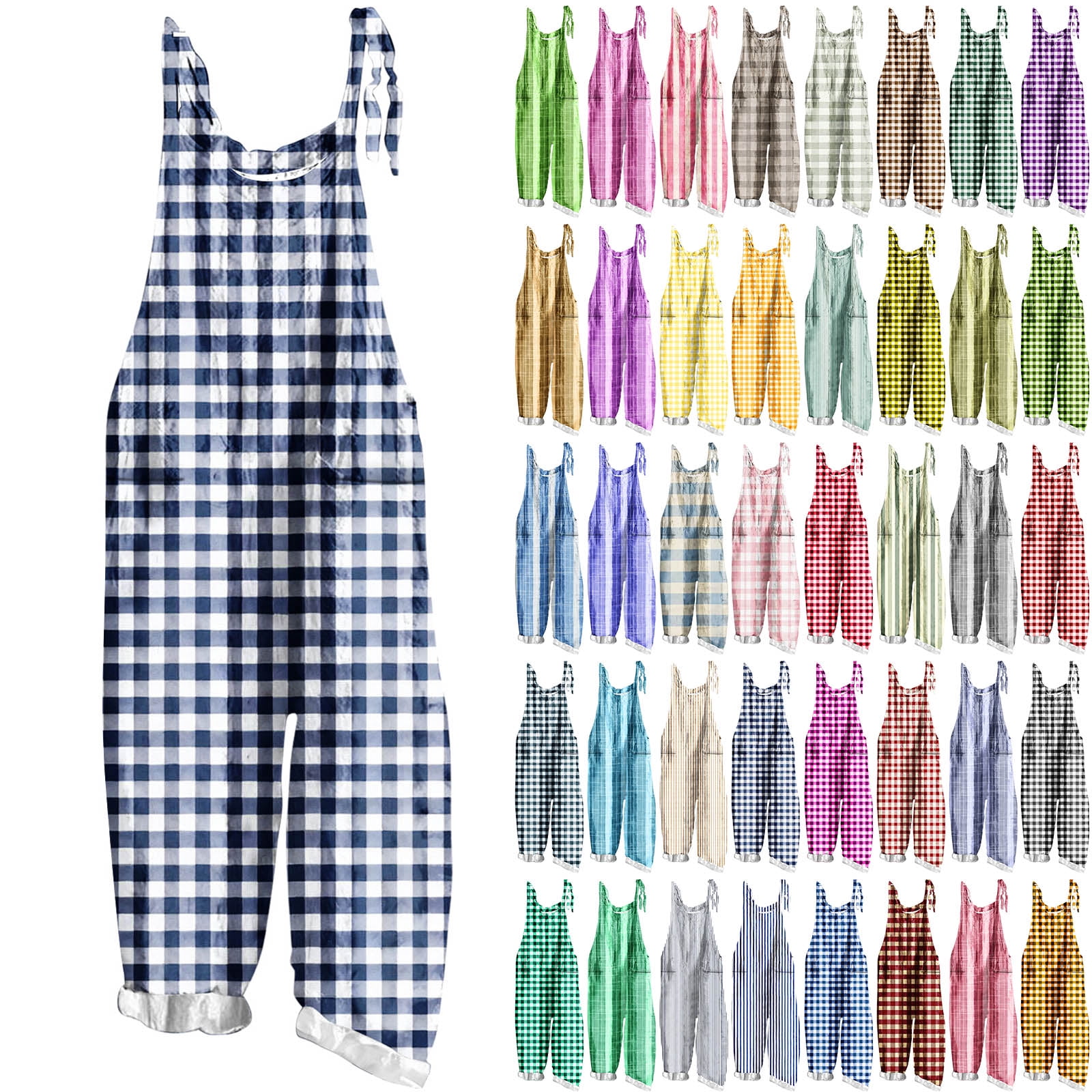 Froststrap Frostluinai Womena Plaid Linen Jumpsuits with Pocket Sleeveless ...