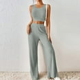 thumbnail image 1 of Frostluinai Womens 2 Piece Outfits Sweater Sets Sleeveless Tanks Crop Tops High Waist Wide Leg Pants Lightweight Knit Sets Solid Loungewear, 1 of 8