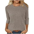 thumbnail image 1 of Frostluinai Womens 3/4 Sleeve Tops Round Neck Ribbed Knit Shirts Basic Solid Color T Shirts Soft Work Blouses Comzy Going Out Tees Gifts, 1 of 5