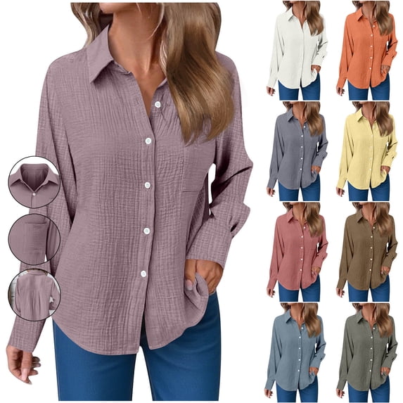 Frostluinai Womens Button Down Shirts Long Sleeve Dress Shirt Textured Collared Work Blouse Dressy Casual Tops with Pocket Mama Gifts