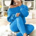thumbnail image 1 of Frostluinai Womens Cable Knit Sweater Sets Dew Shoulder Long Sleeve Knit Pullover Legging Plus Size Chunky Sweater 2 Piece Warm Lounge Sets, 1 of 6