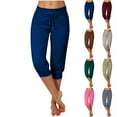 thumbnail image 1 of Frostluinai Womens Capris Yoga Pants Casual Cropped Joggers Drawstring Waist Running Sweatpants Solid Button Capris with Pocket Activewear for Women, 1 of 6