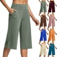 thumbnail image 1 of Frostluinai Womens Capris Yoga Wide Leg Pants High Waist Solid Capris Summer Baggy Lounge Pants Stretchy Slit Hem Capris with Pockets, 1 of 9