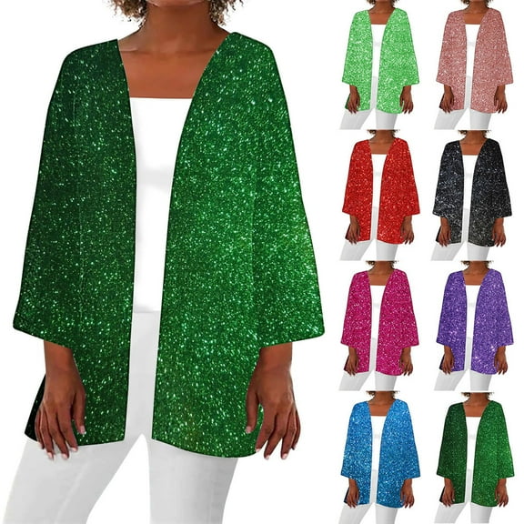 Frostluinai Womens Cardigans Sparkly Open Front Kimono Cardigans Long Sleeve Glittle Print Cover Up Casual Loose Party Jackets