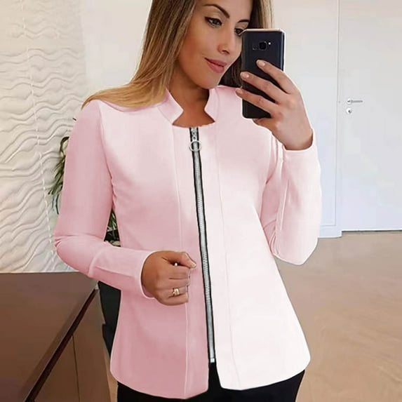 Frostluinai Womens Casual Blazers Full Zip Open Front Blazer Jackets Long Sleeve Solid Color Petite Blazer Coats Plus Size Slim Fit Suit Coat