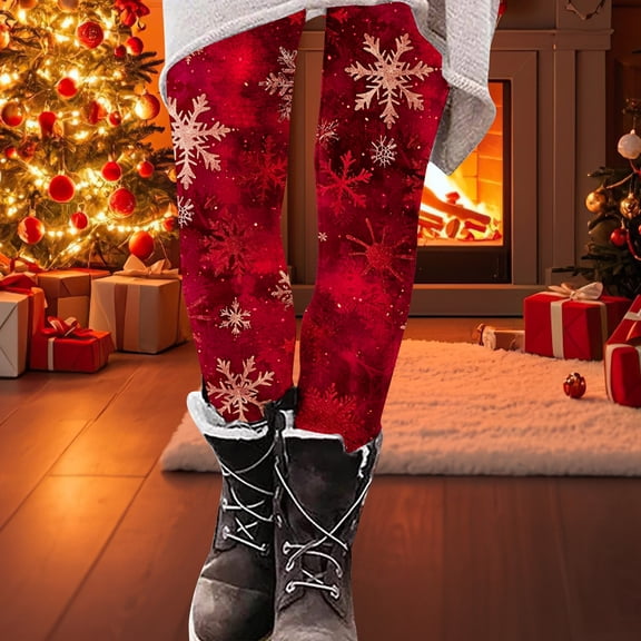 Frostluinai Womens Christmas Day Leggings Pants High Waist Xmas Party Ankle Length Tights Tummy Control Holiday Stretch Gym Leggings