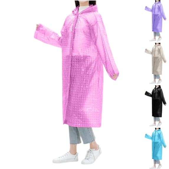 Frostluinai Womens Clear Crystal Rain Poncho Hooded Heavy Duty Waterproof for Storm Summer Portable
