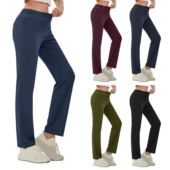 Frostluinai Womens Faux Denim Pull on Pants High Rise Straight Leg Soft Jean Pants Plus Size Solid Gym Sport Trousers with Pocket