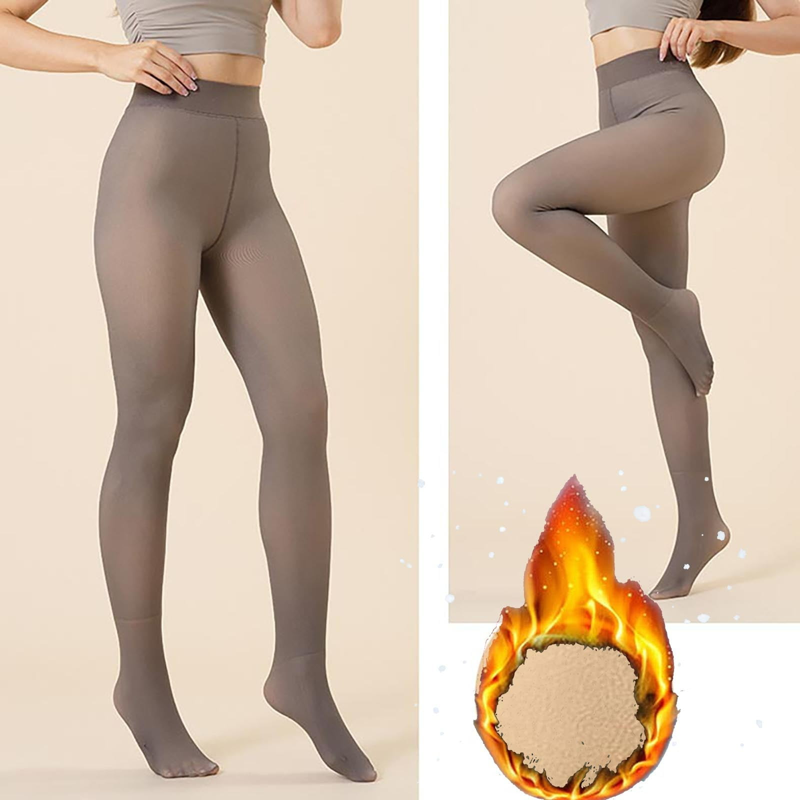 Women's Fleece Lined Fake Translucent Tights - Warm Thermal Sheer Pantyhose, High Waist, Opaque Winter Leggings - View #5