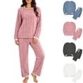 thumbnail image 1 of Frostluinai Womens Fuzzy Fleece Pajama Sets Long Sleeve Plush Pullover Warm Lounge Pants Soft Comfy Sleepwear Loungewear Two Piece, 1 of 10