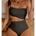thumbnail image 1 of Frostluinai Womens Higt Waist Bikini Sets One Shoulder Full Coverage Swimsuits Two Piece High Wasit Solid Color Bathing Suits Swimwear, 1 of 5