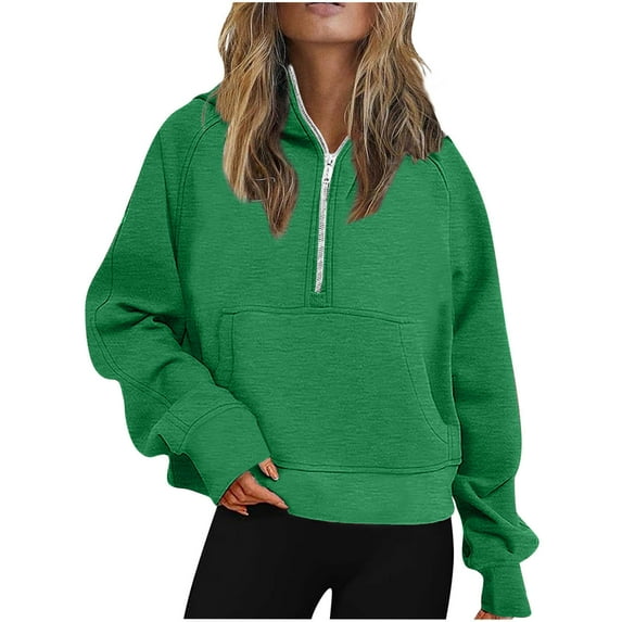 Frostluinai Womens Hoodies Half Zip Long Sleeve Raglan Sweatshirts Basic Solid Color Workout Pullover Plus Size Hoodies with Pocket Womens Gifts
