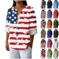 thumbnail image 1 of Frostluinai Womens Independence Day Henley Shirts 3/4 Sleeve Button V Neck Patriotic Shirts Casual Dressy Linen 4th of July Shirts Plus Size, 1 of 5