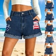 thumbnail image 1 of Frostluinai Womens Jean Shorts 4th of July USA Flag Print Denim Jorts High Waist Baggy Summer Shorts Rolled Hem Jeans with Pocket, 1 of 7