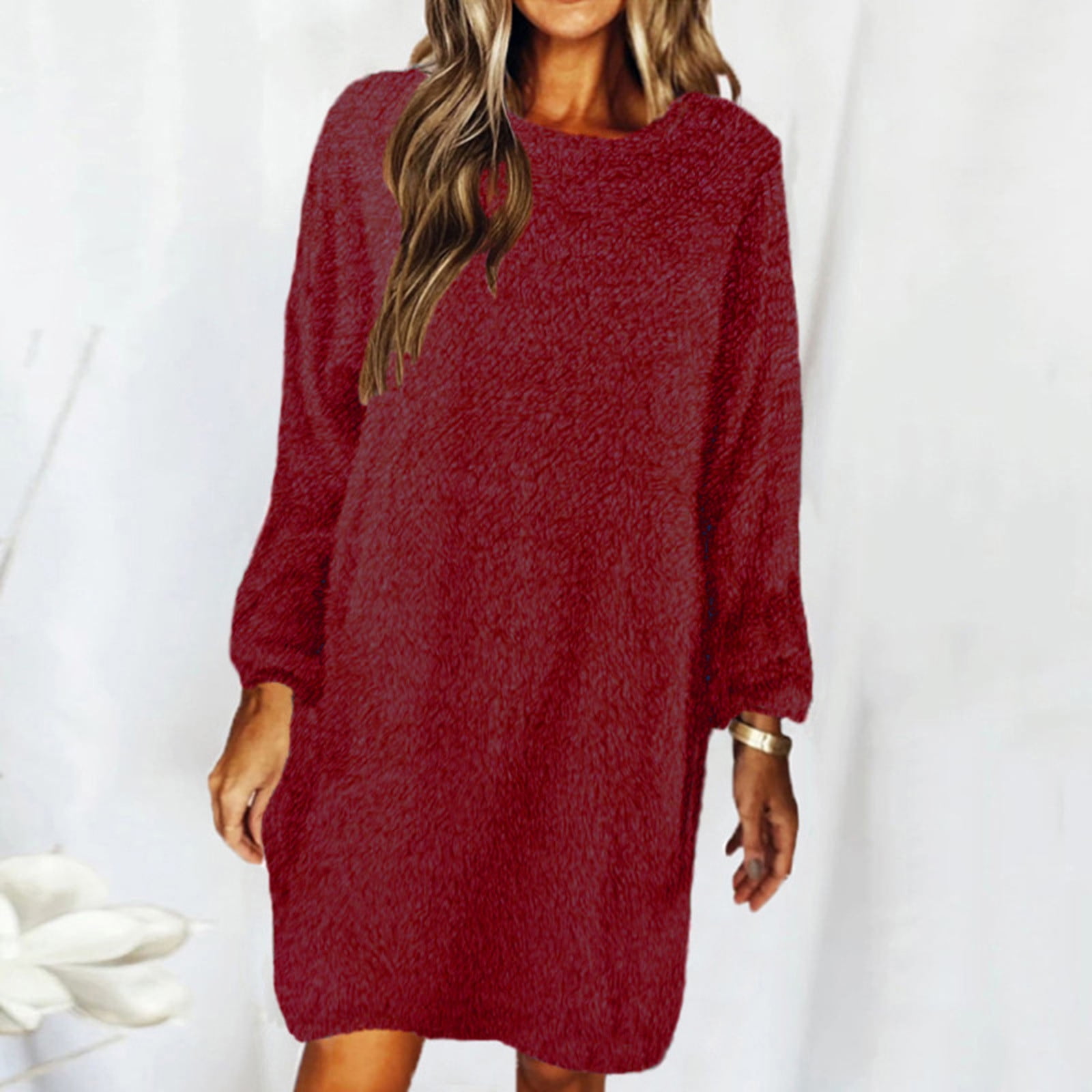 Winter Casual Sweater Dress Crossover V Neck Long Sleeve Knitted Short Mini Dress
