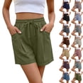 thumbnail image 1 of Frostluinai Womens Linen Shorts with Pockets Pantalones Cortos Baggy Wide Leg Lounge Shorts Elastic Waist Summer Short Trousers Dark Blue XXL, 1 of 9