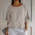 thumbnail image 1 of Frostluinai Womens Linen T Shirts 3/4 Sleeve Fringe Shirts Crew Neck Oversized Blouses Solid Color Lightweight Tops Summer Tees with Tassels, 1 of 8