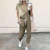 Frostluinai Womens Lounge Sets Two Piece Color Block Shirts Elastic Wasit Joggers Loose Fit Running Sweatsuits Comzy Tracksuits with Pocket