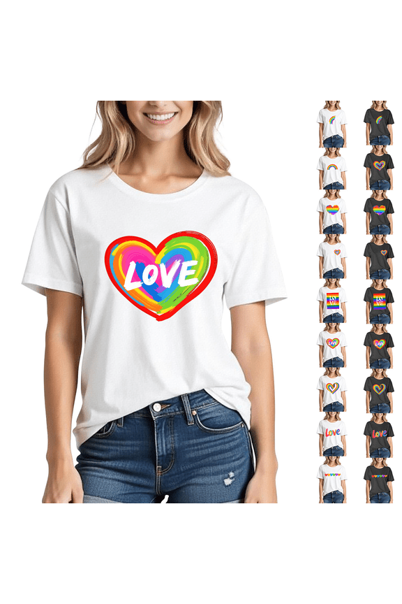 Womens Love is Love T-Shirt Short Sleeve Pride Shirts Crew Neck Rainbow Tshirts Ally Support LGBTQ Cotton Top