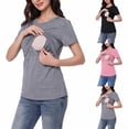 thumbnail image 1 of Frostluinai Womens Nursing Tops Short Sleeve Ribbed Breastfeeding Shirts Double Layer Maternity Shirt Crew Neck Short Sleeve Pregnancy Clothes, 1 of 7