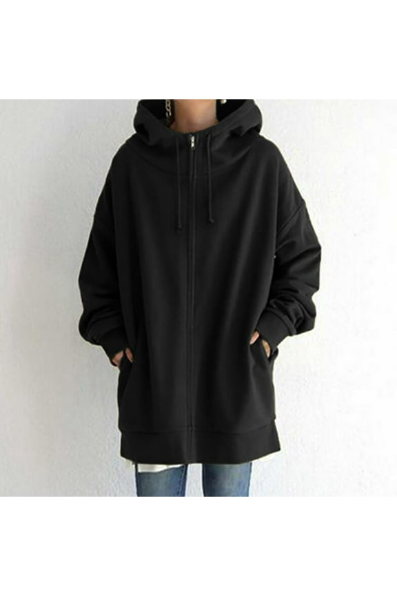 Womens Oversized Long Hoodies Full Zip Cowl Neck Sweatshirt Coats Long Sleeve Drop Shoulder Fall Jackets Solid Fleece Coats with Pocket