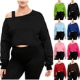 thumbnail image 1 of Frostluinai Womens Oversized Off Shoulder Crop Sweatshirt Long Sleeve Asymmetric Slouchy Thin Fleece Pullover Tops Casual Y2K Street Lounge Fall Clothing S-2XL, 1 of 8